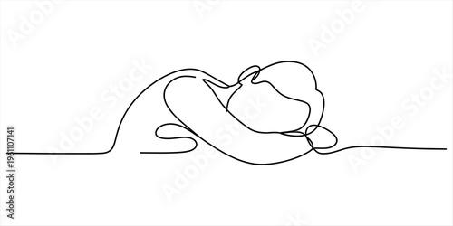 Continuous line drawing of a person resting their head on their arms in a peaceful sleep Vector, illustration