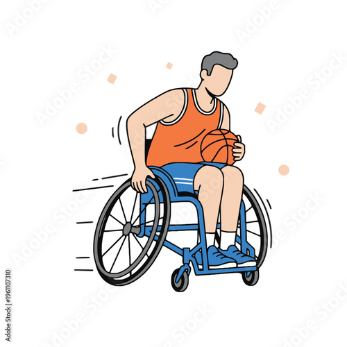 Wheelchair Basketball Player Dribbling in Paralympic Sports Game Vector Illustration