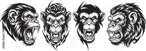 Monkey Tattoo Collection tribal monkey tattoo, sharp tribal lines vector eps collection