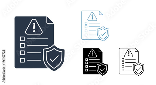 security icons, checklist, shield, warning signs