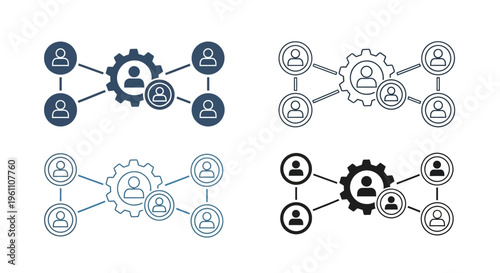 teamwork gear icons with connected people