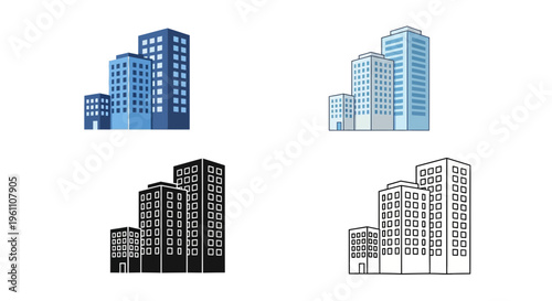 colorful city skyscrapers icons set
