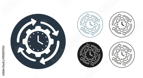 clock cycle icons, gear and arrows