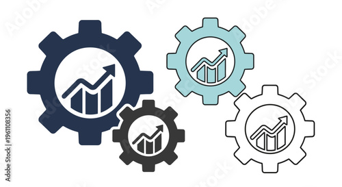 gear icons with growing graph charts