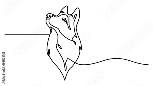 Continuous One Line Drawing of a Wolf Head Profile. Minimalist siberian husky head line art illustration