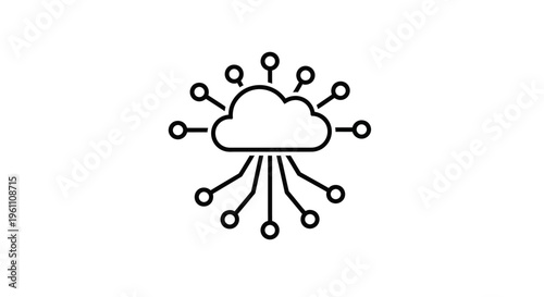 Digital network connections radiating from a central cloud symbol representing data flow and connectivity