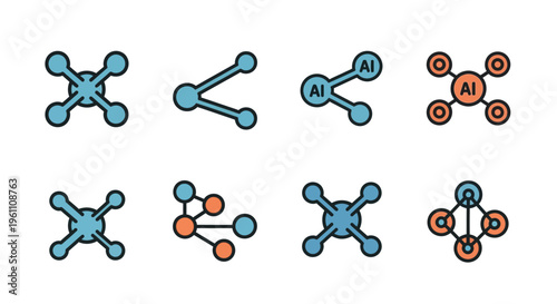 Collection of molecular structures and network diagrams representing science chemistry biology technology and digital communication concepts