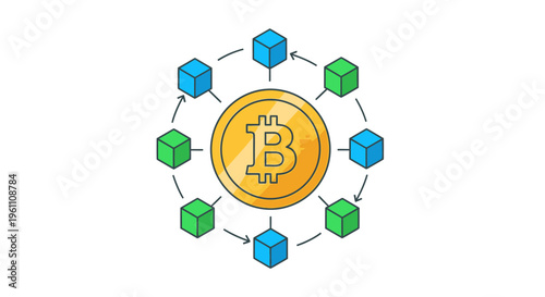 Digital Currency Network Connected Through Blockchain Technology Illustrating Decentralized System and Secure Transactions with Blocks Linking