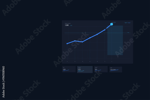 Dark Analytics Dashboard UI with Glowing Growth Chart, KPI Metrics and Data Visualization, Modern SaaS Interface Template