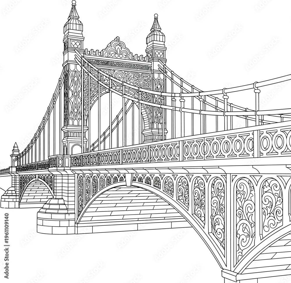 Fototapeta premium Detailed line art of Szechenyi Chain Bridge Budapest