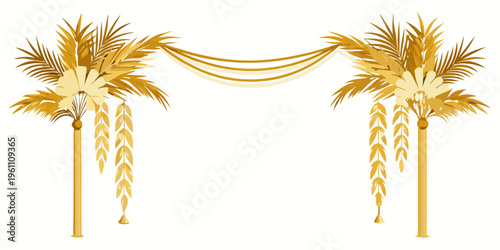 Elegant golden palm frond decorative archway, vector