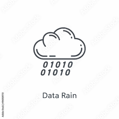 Binary code raining from a stylized cloud icon representing data transmission