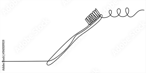 Continuous line drawing of a toothbrush on a white background for dental care concept Vector, illustration