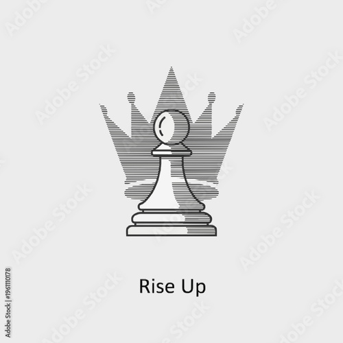 Chess king piece crowned with a regal crown symbolizing rise and achievement