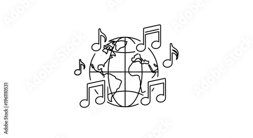 Music Notes Surrounding a Globe Icon.