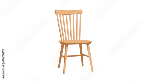 Classic wooden chair with a slatted backrest and tapered legs isolated on a plain white background for furniture design.