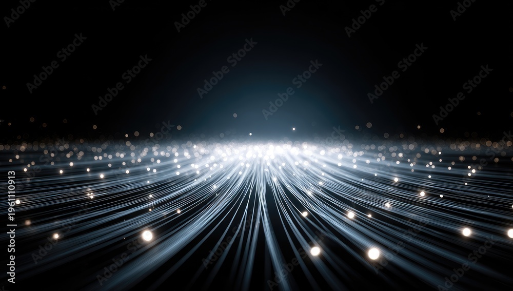 Fototapeta premium Glowing light streaks converge into a bright, ethereal vanishing point