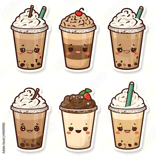 Adorable Café Drink Illustrations – Coffee, Latte & Boba for Digital Crafts