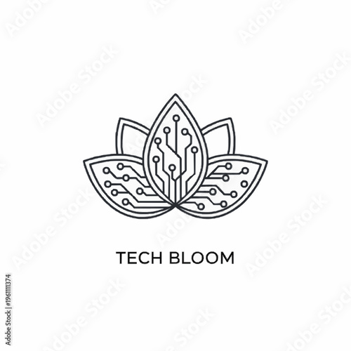 A stylized tech-inspired lotus flower with circuit board patterns