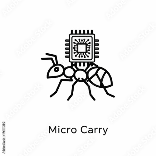 Ant carrying a microchip illustration symbolizing micro carry in computing
