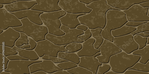 Textured stone wall pattern with irregular brown polygonal shapes and dark grout lines creating a rustic natural building facade background