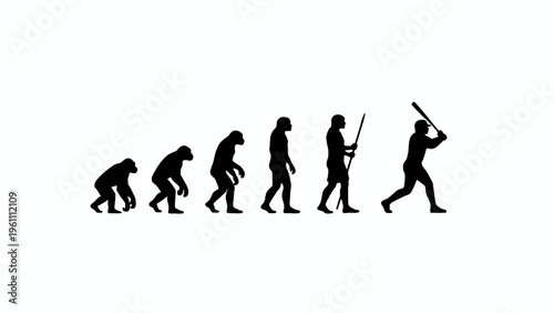 Baseball evolution of man silhouette isolated on white background
