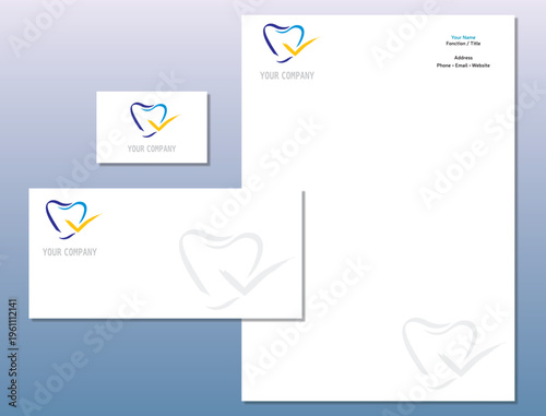 Modèle Charte et Identité Graphique Identité Logo Dent Dentiste Soin Santé - Papier et Carte Visite Vecteur