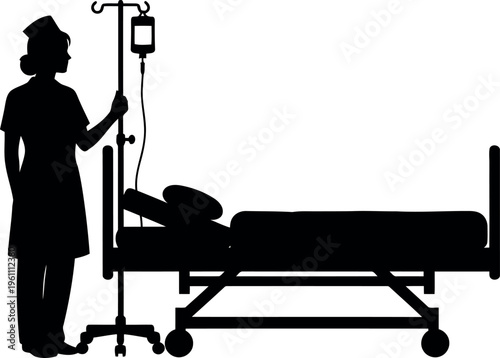 Nurse administering intravenous drip to patient on hospital bed