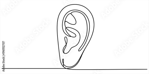 Minimalist continuous line drawing of a human ear representing hearing and auditory senses Vector, illustration