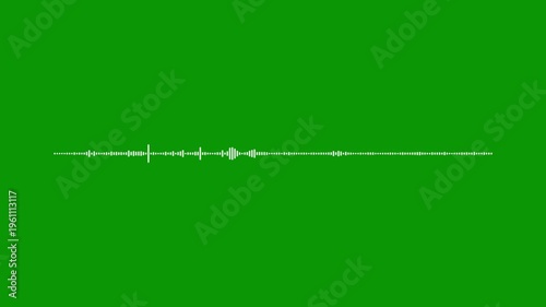 White pulse audio waveform, sound frequency spectrum, green background screen, 4k music visualizer, digital voice equalizer, rhythmic sound wave, professional spectrum design.