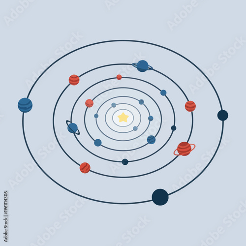 Solar System Illustration - Planets Orbiting the Sun in a Flat Design.