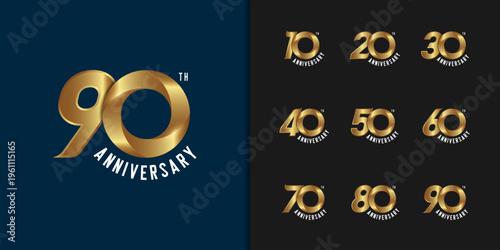 Set of premium anniversary logotype. Golden anniversary celebration emblem design.