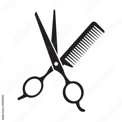 Hairdressing scissors and comb icon vector. Barber salon tool symbol, haircut equipment silhouette design
