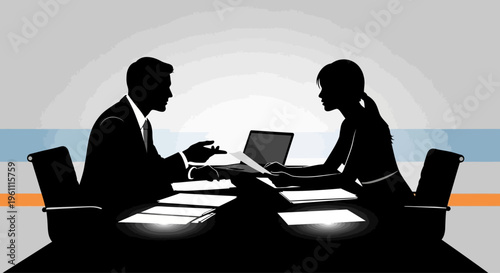 Business people sitting at meeting table.