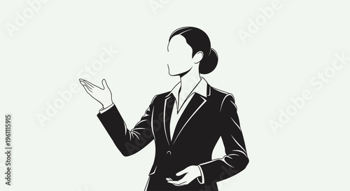 Businesswoman in a black suit gesturing.