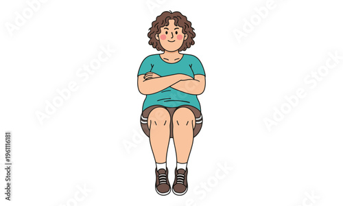 Plus size woman sitting with crossed arms illustration