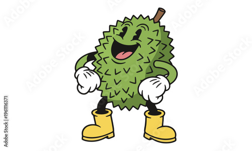 Vintage Durian Mascot Character Vector Isolated on White