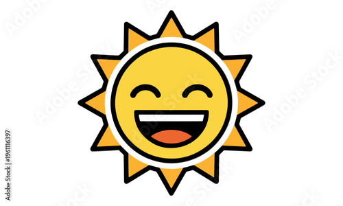 Smiling Sun Cartoon Character Laughing on White Background