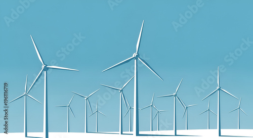 Minimalist Wind Turbines in Light Blue: Clean Energy Generation Sustainable Resource Concept Renewable Power Source Modern Ecological Technology