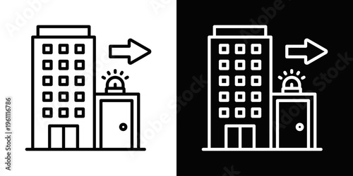 Evacuation Plan Icon In Black And White Filled Style.