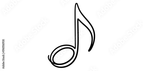 Minimalist single continuous line drawing of a musical eighth note symbol on white background Vector, illustration