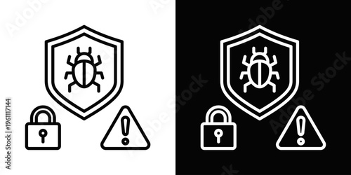 Malware Protection Icon In Black And White Filled Style.