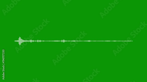 Smooth white audio line, sound spectrum animation, green screen background, 4k music visualizer, digital equalizer motion, voice frequency signal, rhythmic wave patterns clip.
