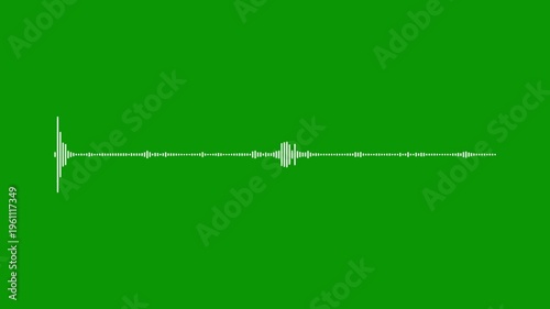 Smooth white audio line, sound spectrum animation, green screen background, 4k music visualizer, digital equalizer motion, voice frequency signal, rhythmic wave patterns clip.