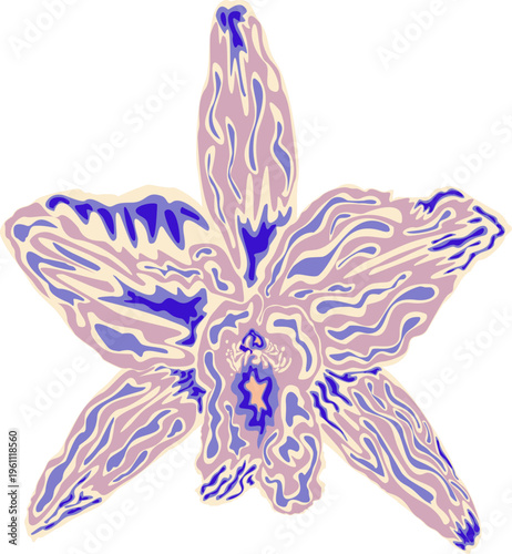 Dark Purple Orchid Flower Vector Illustration Isolated on Transparent Background, Moody Botanical Asset