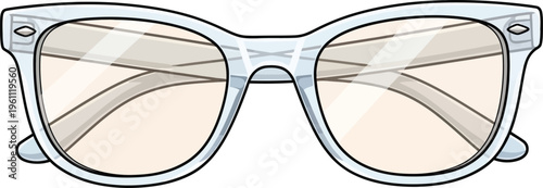 Classic light blue wayfarer style eyeglasses with clear or lightly tinted lenses are displayed against a white background.