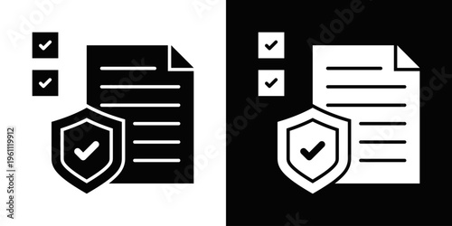 Security Policies Icon In Black And White Filled Style.