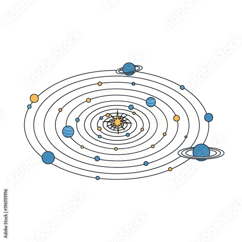Illustration of the Solar System with Planets Orbiting the Sun.