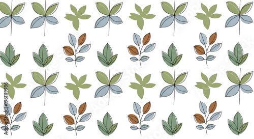 Minimalist botanical seamless pattern, hand drawn green leaves background, elegant floral wallpaper for textile design and wrapping paper