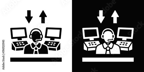 Dispatch Center Icon In Black And White Filled Style.